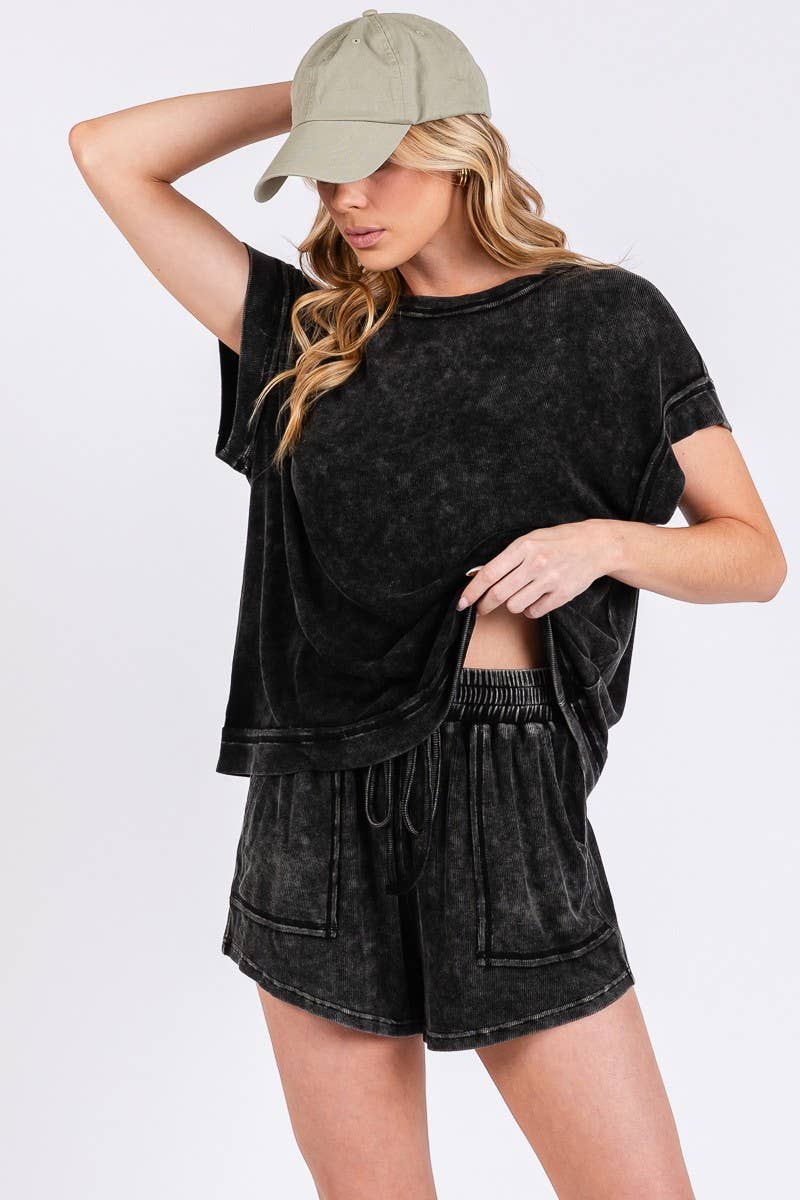 Lounge Love (Black) Rib Mineral Wash Top