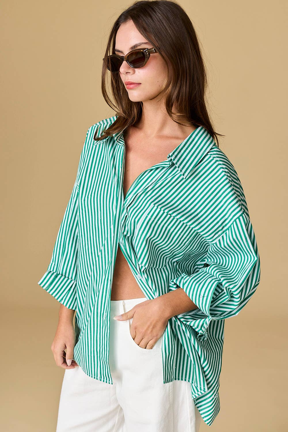 Family Ties (Green) Oversized Stripe Shirt