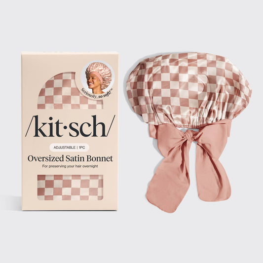 Kitsch Oversized Satin Bonnet - Checker