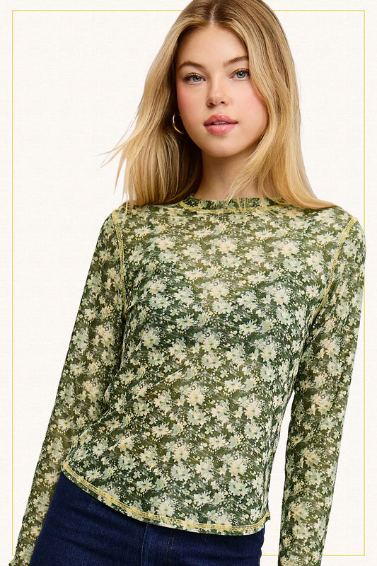 Send Flowers (Forest) LS Mesh Top