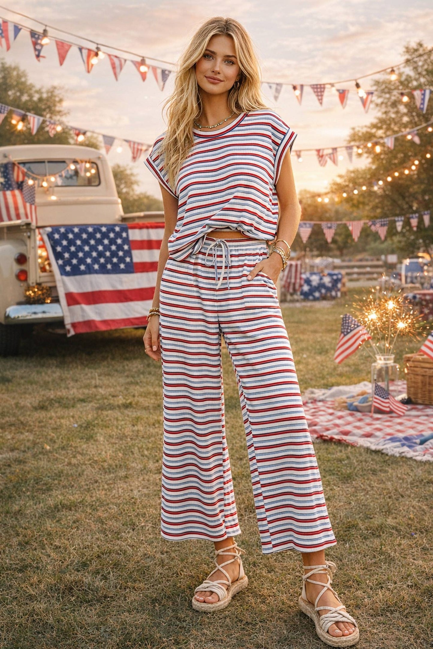 Americana (Red/Wh/Blue) Striped Rib Pant
