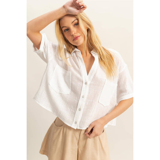 Crop It Out (White) SS Cotton Blouse