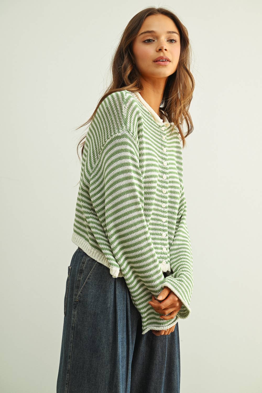 Morning Sunrise (Grn) Stripe Cardigan