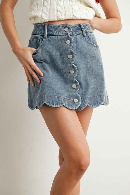 Sensational Scallops Denim Skirt