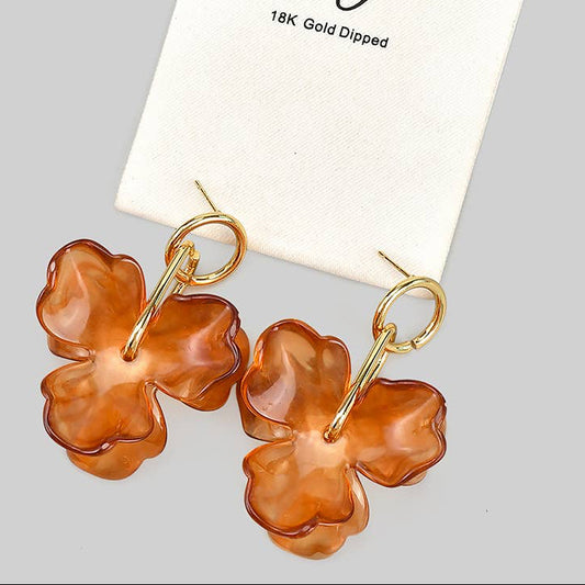 Marble Acrylic Flower Drop Earrings, Orange