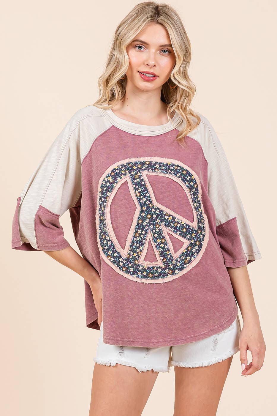 Peace Out (Mauve) Floral Patch Top