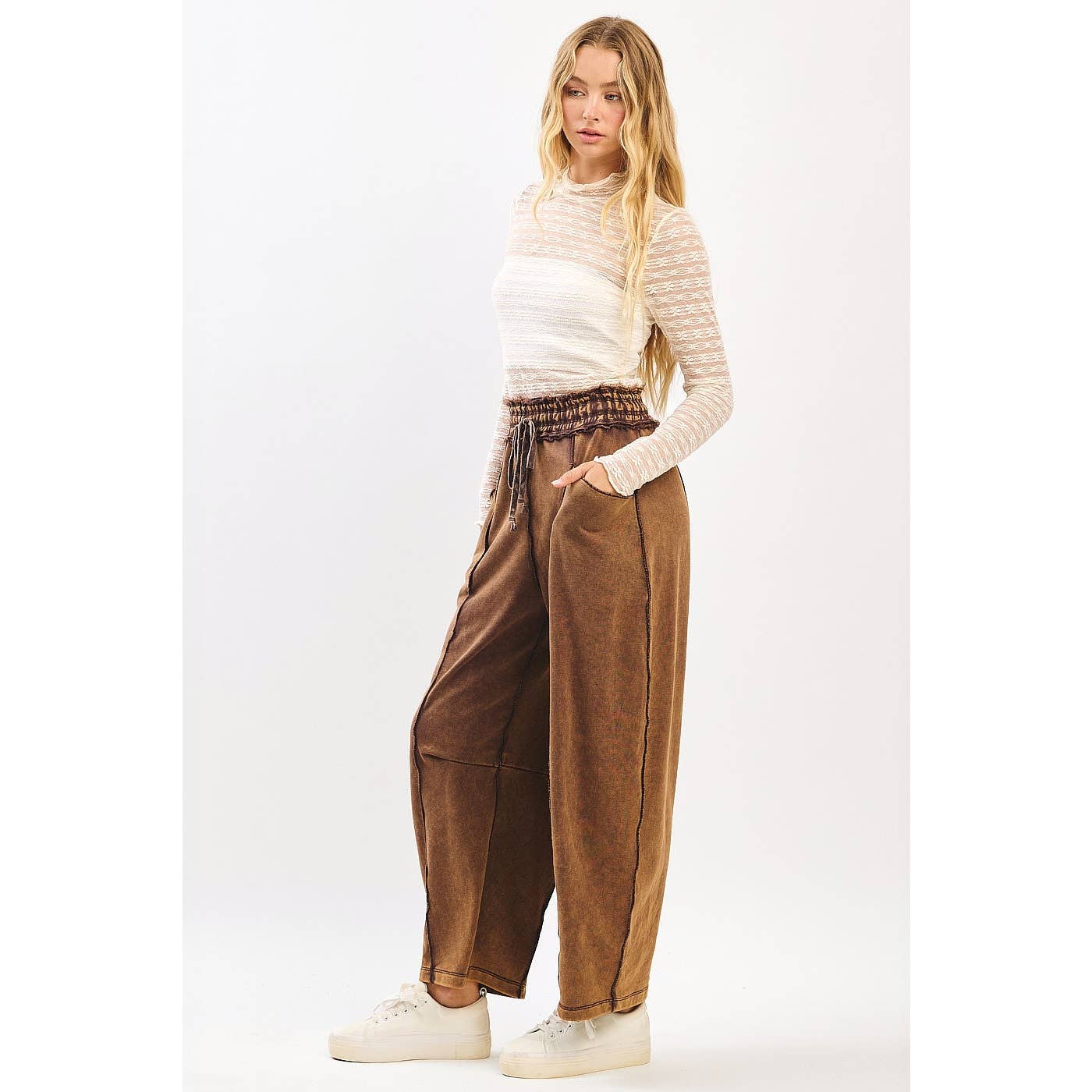 Easy Escape (Brown) Min Wash Barrel Pant