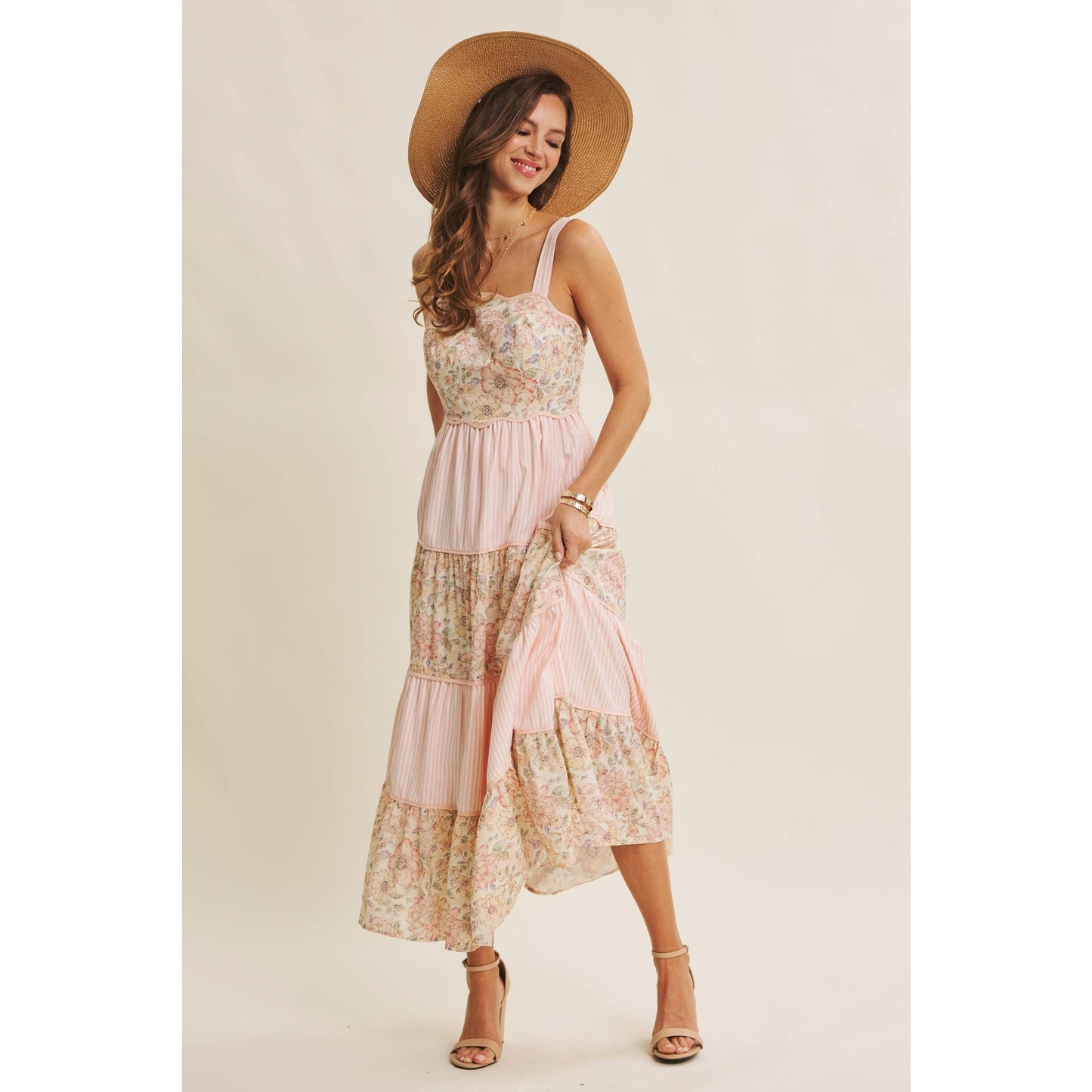 Dreamy Day (Pink) Floral & Stripe Dress