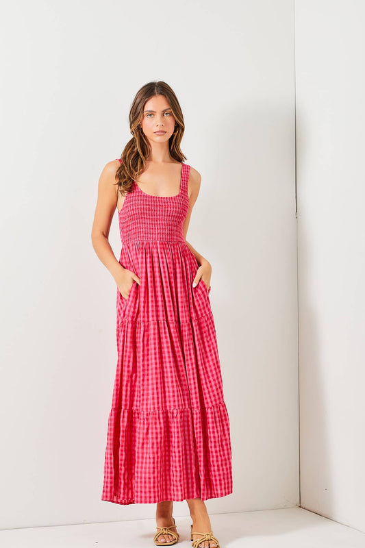 Checked Out (Fuchsia) Maxi Dress
