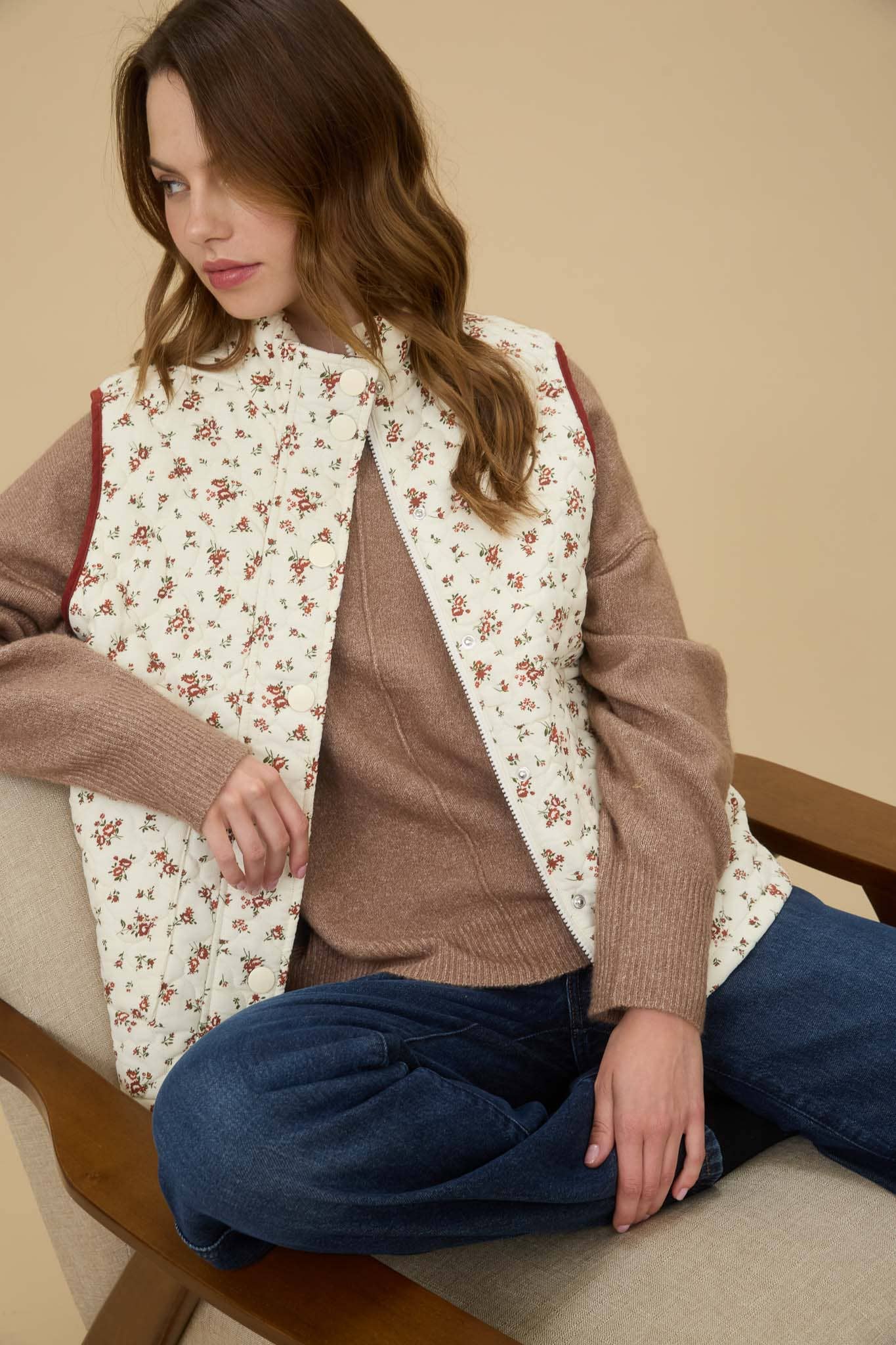 Fall For You (Cream) Floral Quilted Vest