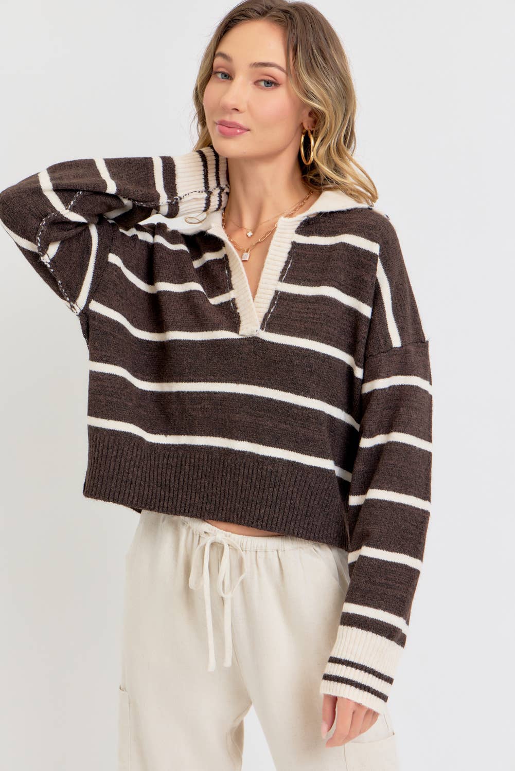 Polo Champ (Brown/Cream) Stripe Sweater
