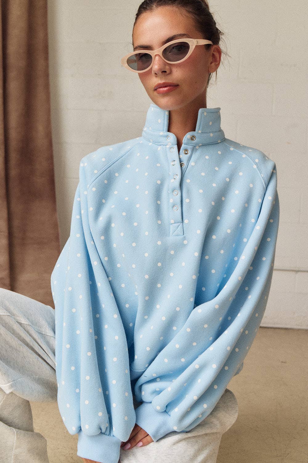 On the Dot (Sky) Polka Dot Sweatshirt