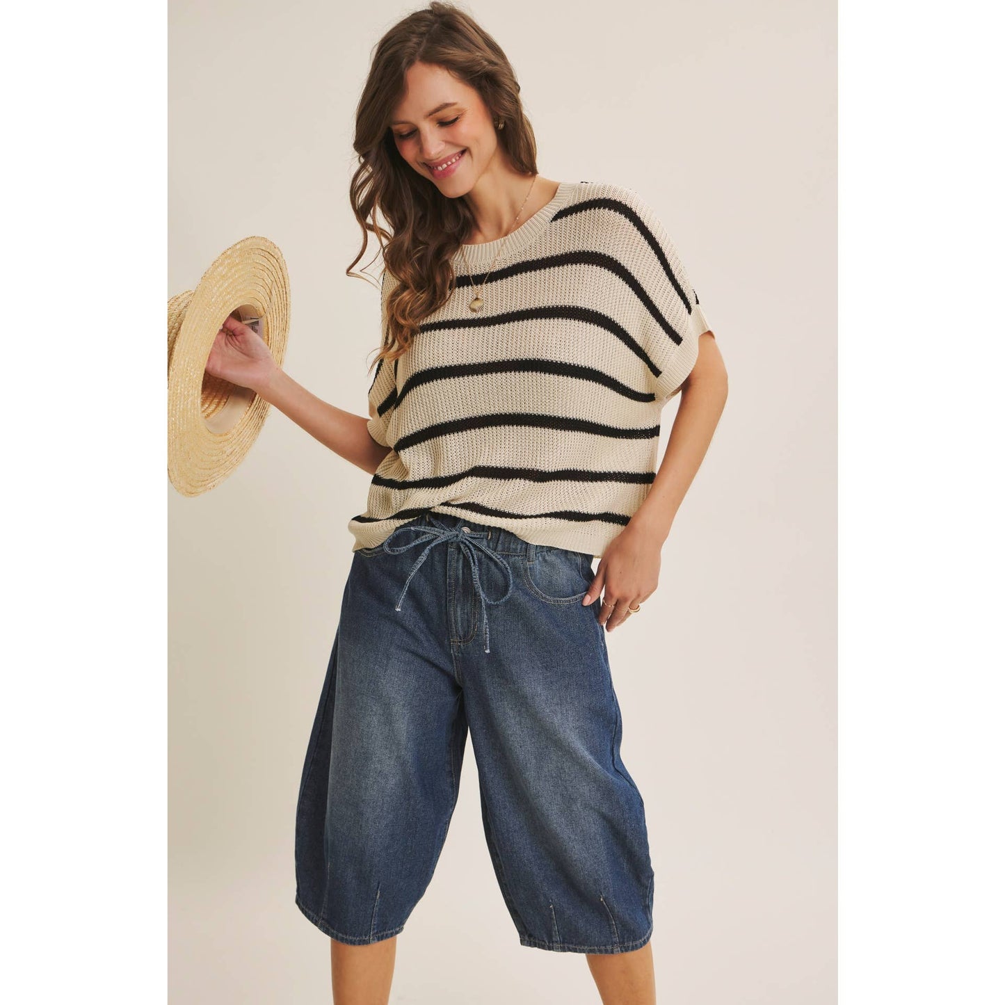 Make Way (Nat/Blk) SS Striped Sweater