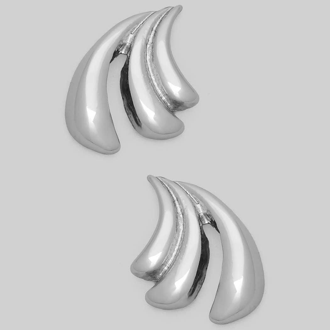 Triple Curve Stack Earrings, Silver