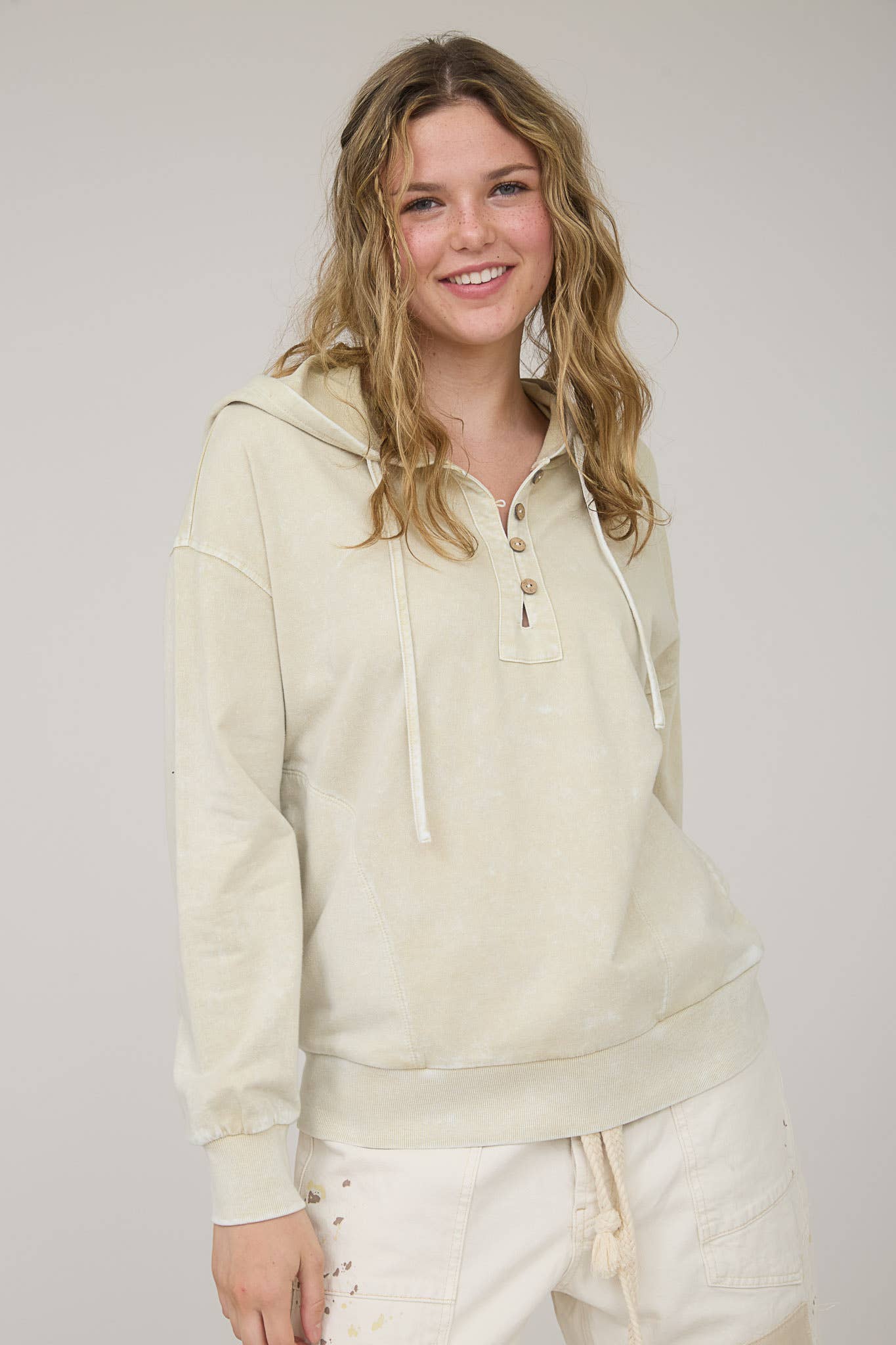 Casual Cutie (Oat) Wash Hooded Henley