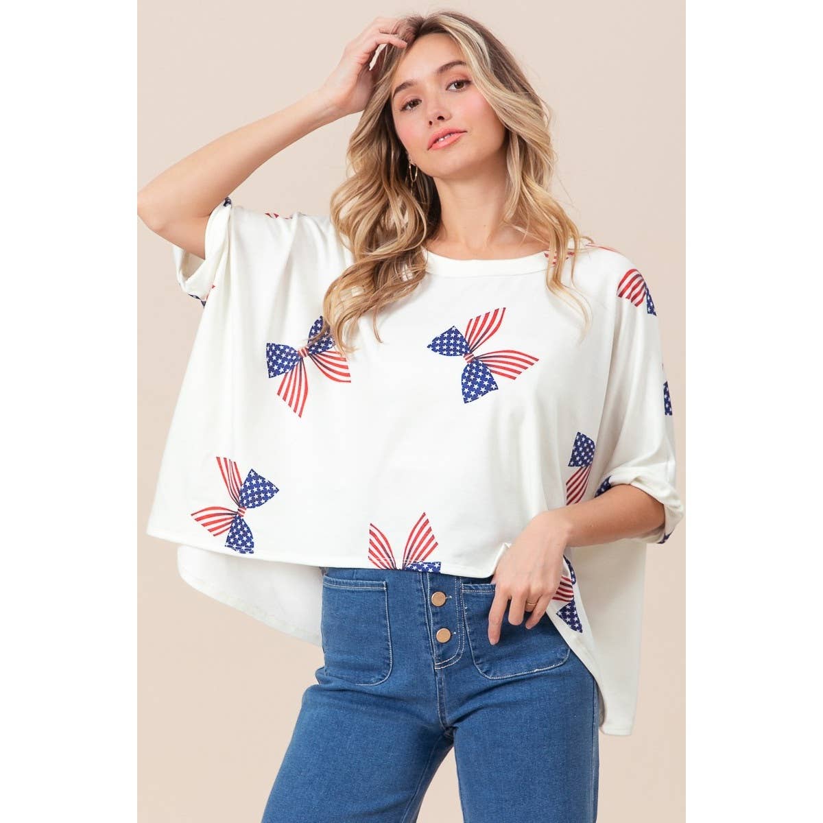 American Girl Bow Print Dolman Top