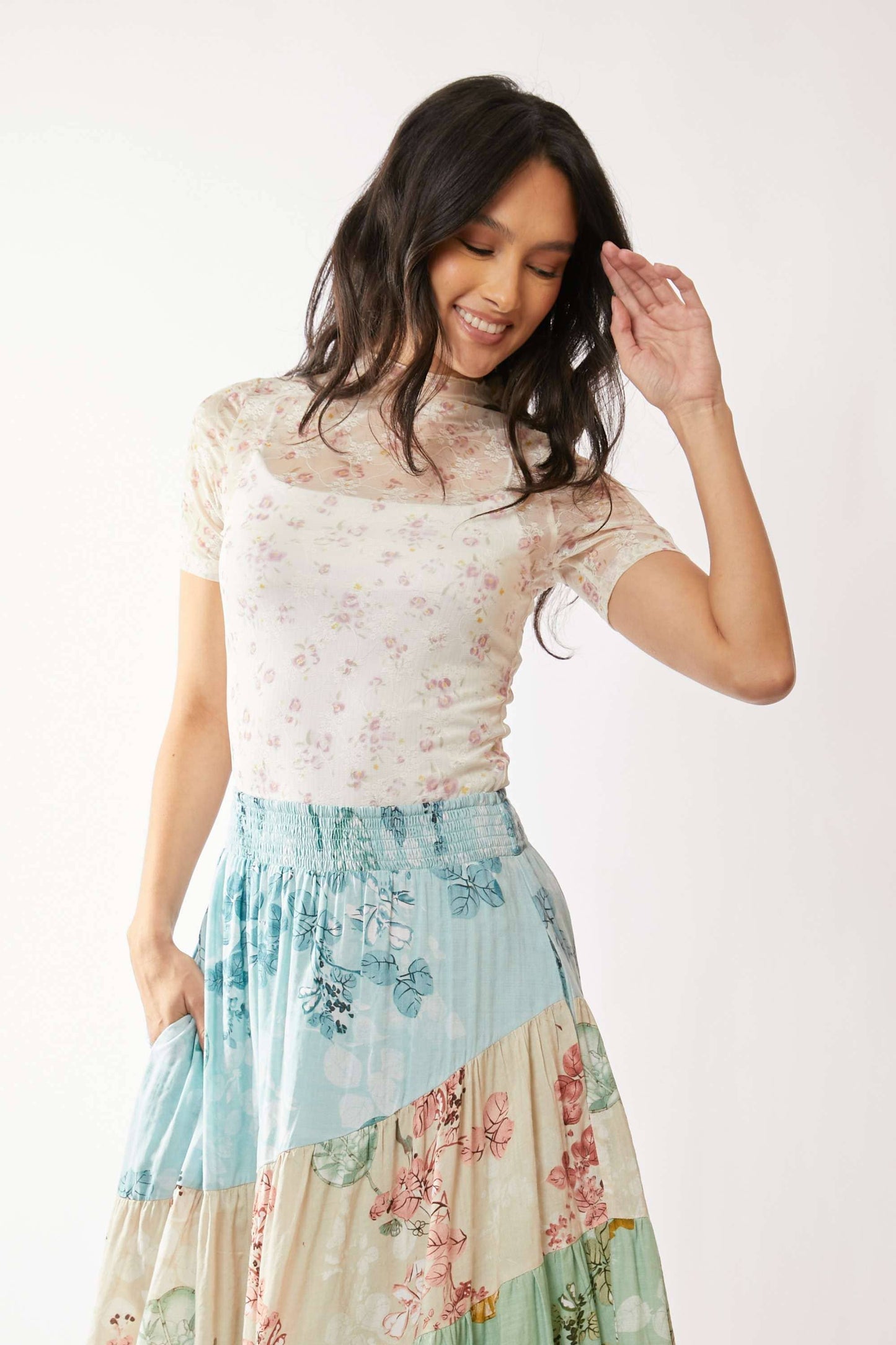 Garden Party (Pink) SS Floral Mesh Top