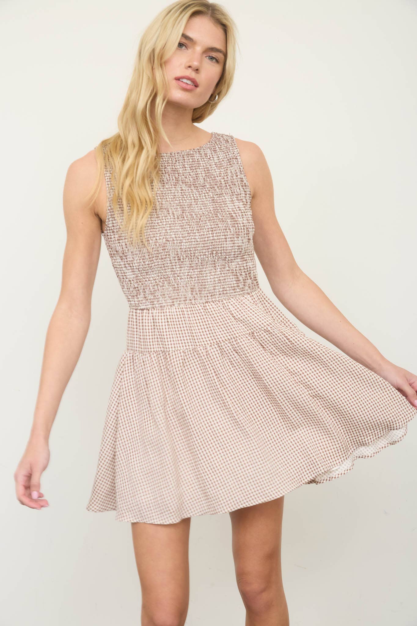 Tip Your Hat (Brown) Gingham Dress