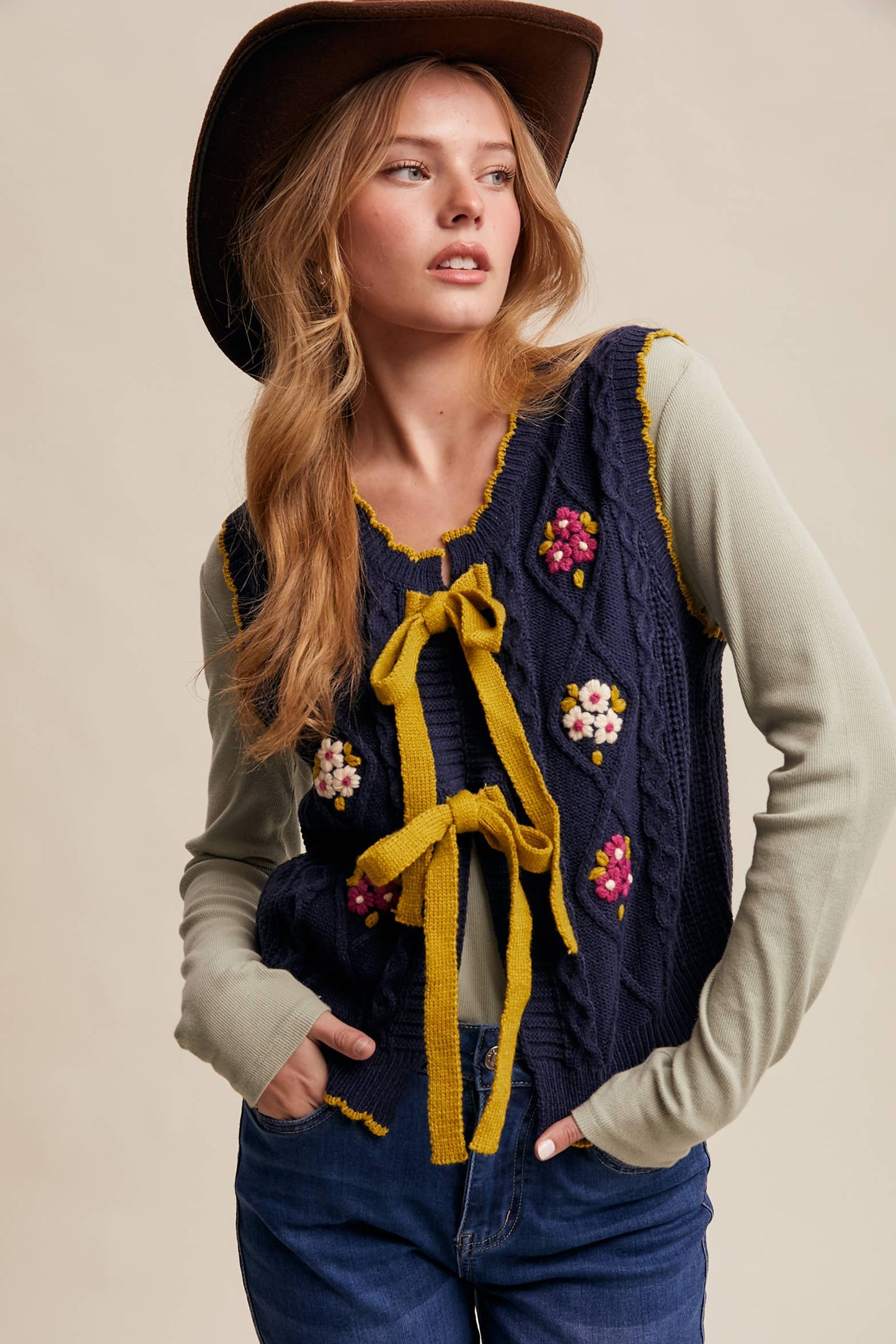 Vintage Views (Navy) Embroidered Vest