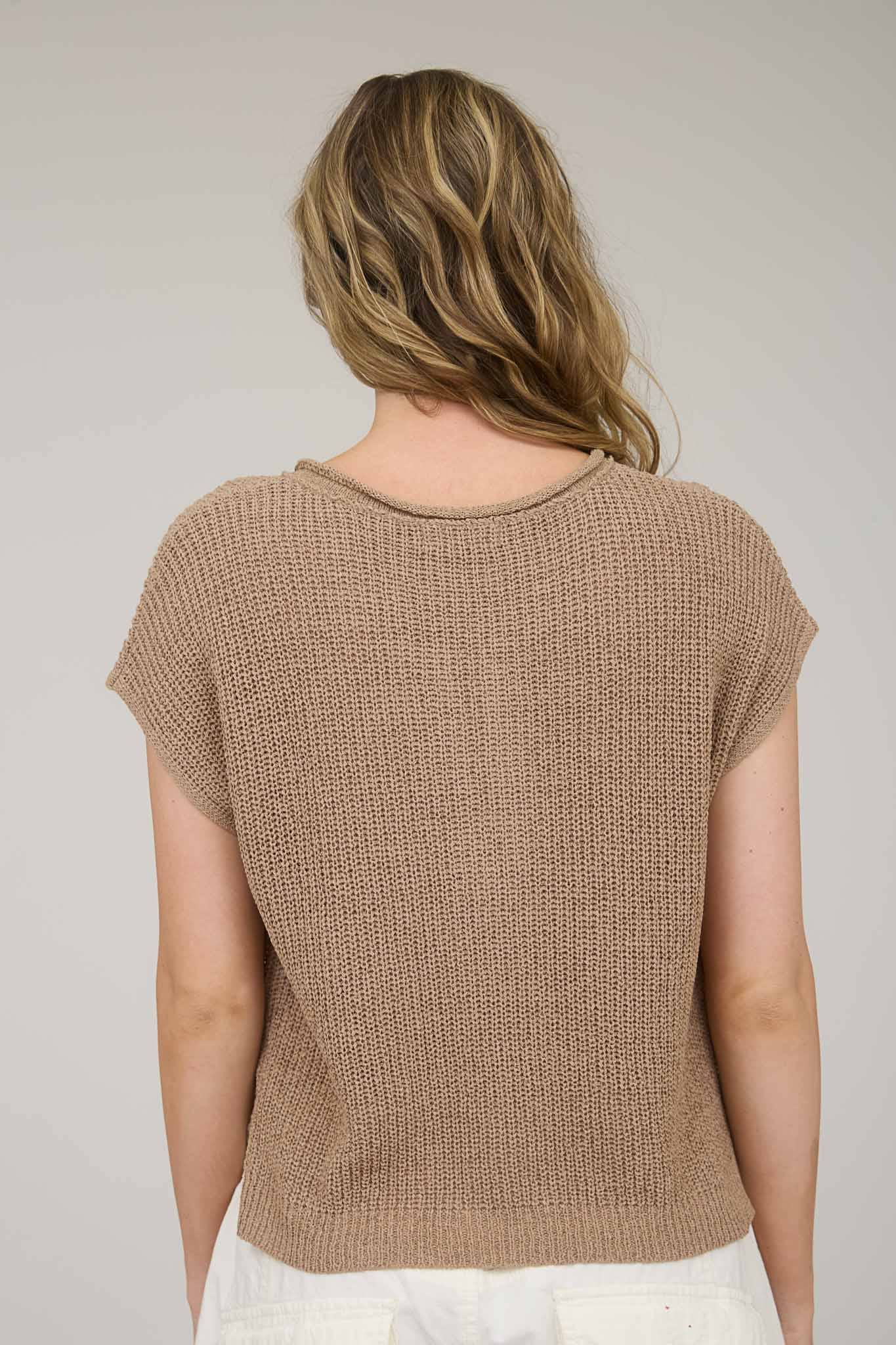 Day Trip (Taupe) SS Split Neck Sweater