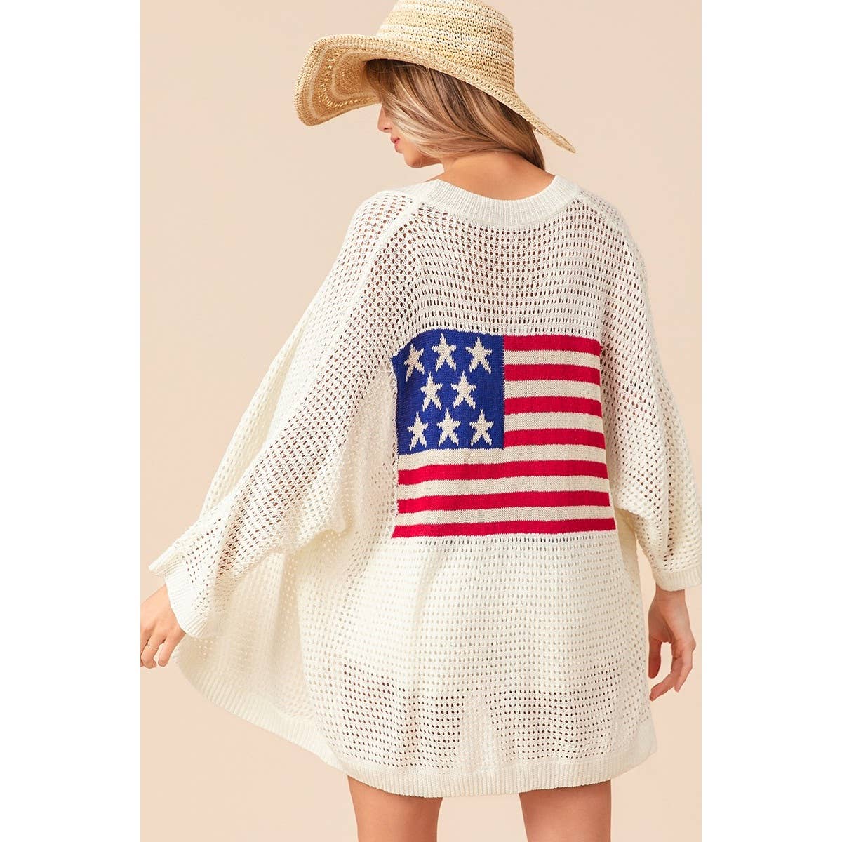 All American (Ivory) Dolman Flag Cardigan