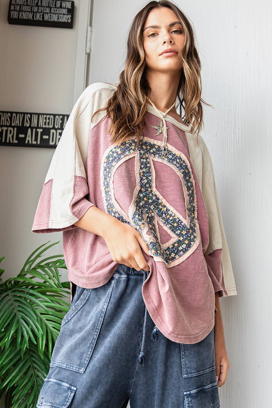 Peace Out (Mauve) Floral Patch Top