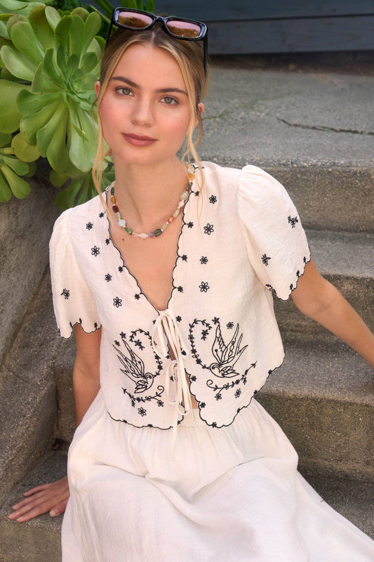 Little Birdie Told Me Embroidered Top