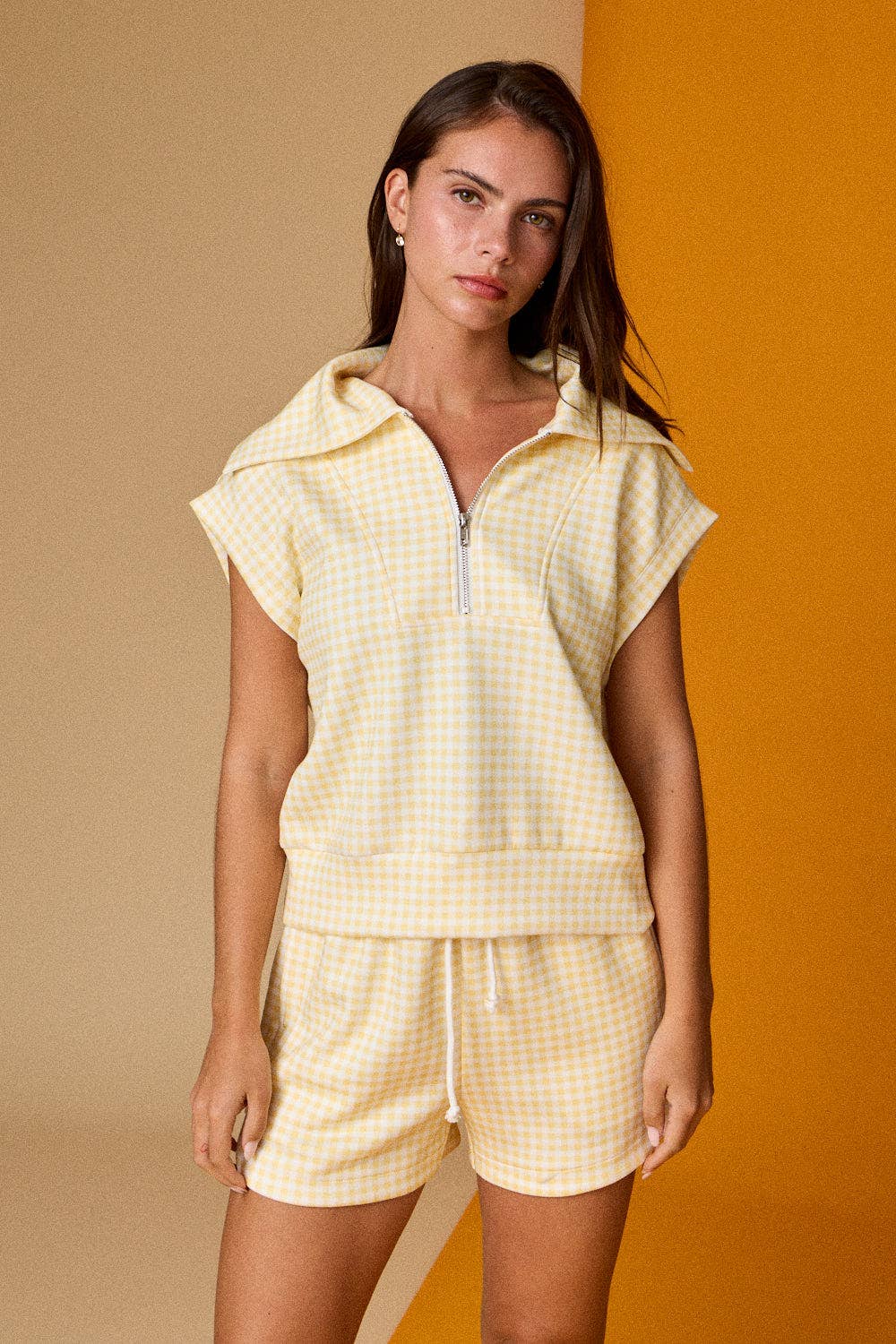 Go Go Gingham (Yellow) Zip Up Top