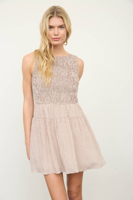 Tip Your Hat (Brown) Gingham Dress