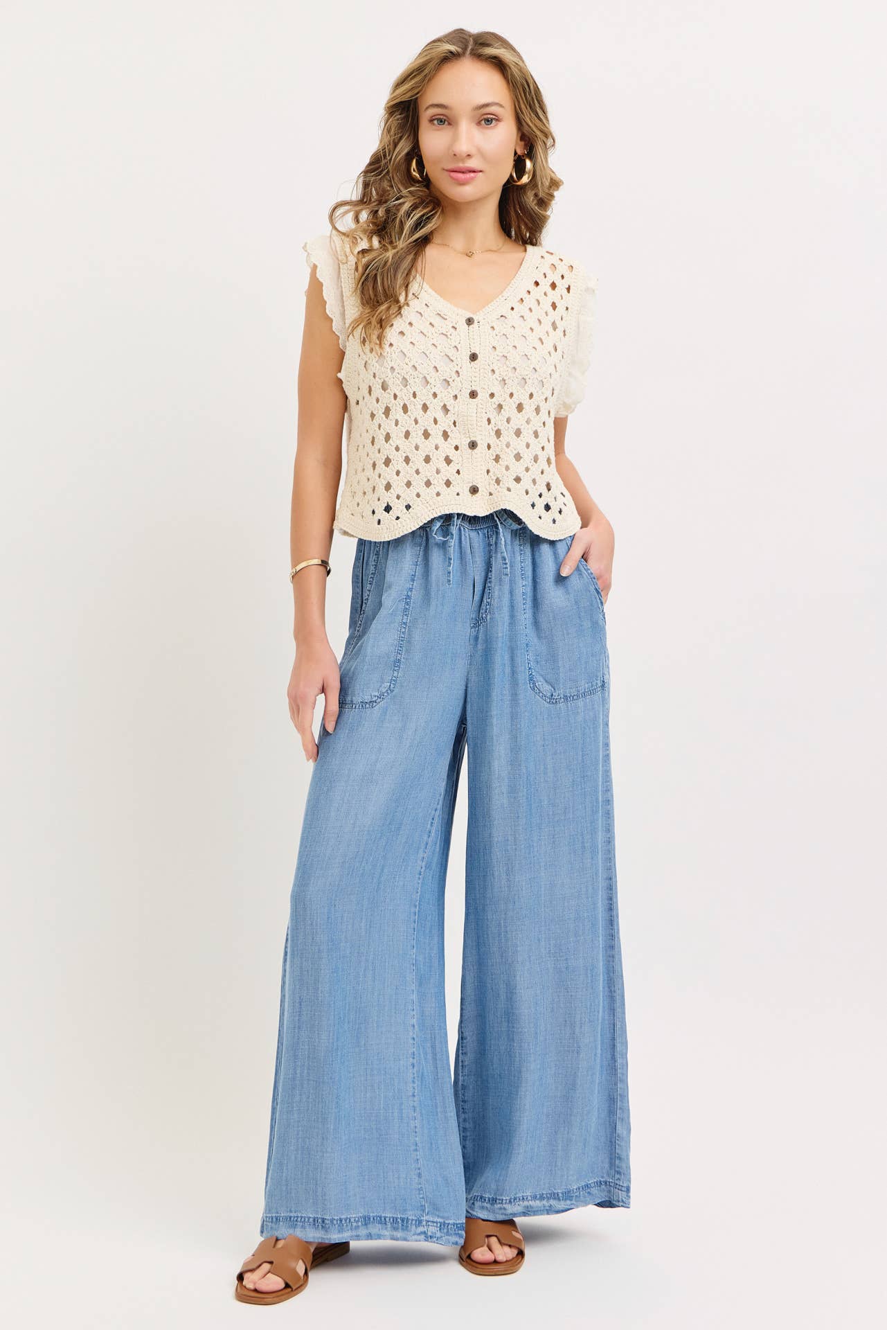 Open Mind Crochet Button Front Top