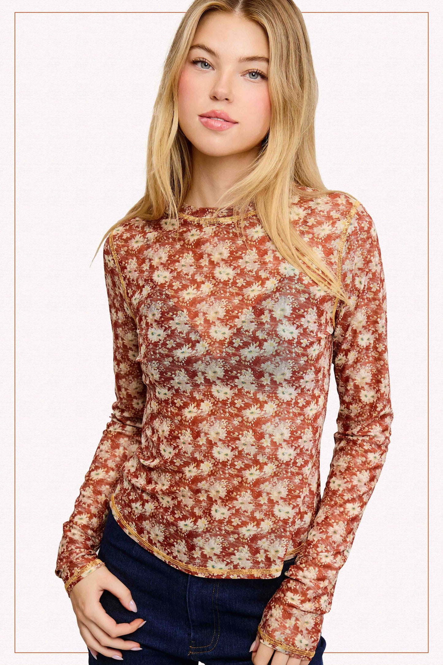 Send Flowers (Cinnamon) LS Mesh Top