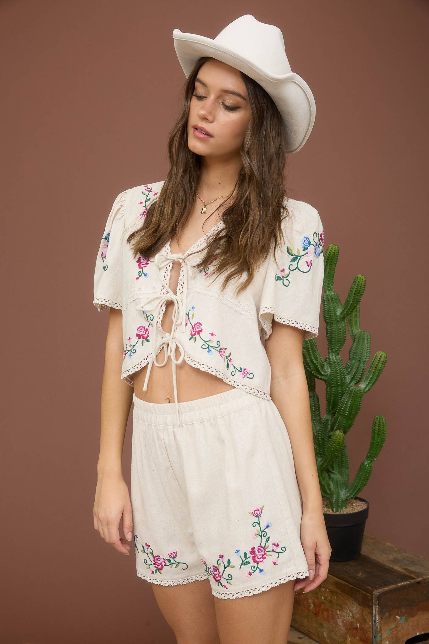 After Sunrise Embroidered Tie Blouse