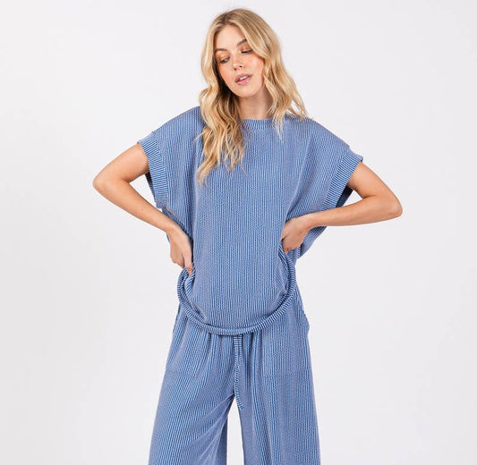 Free Flow (Blue) Stripe Rib Knit Top