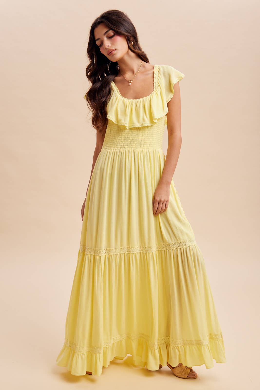 Lemon Water Flounce Collar Maxi Dress