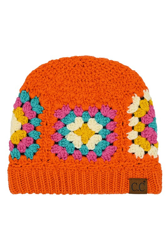 C.C. (Orange) Floral Crochet Beanie