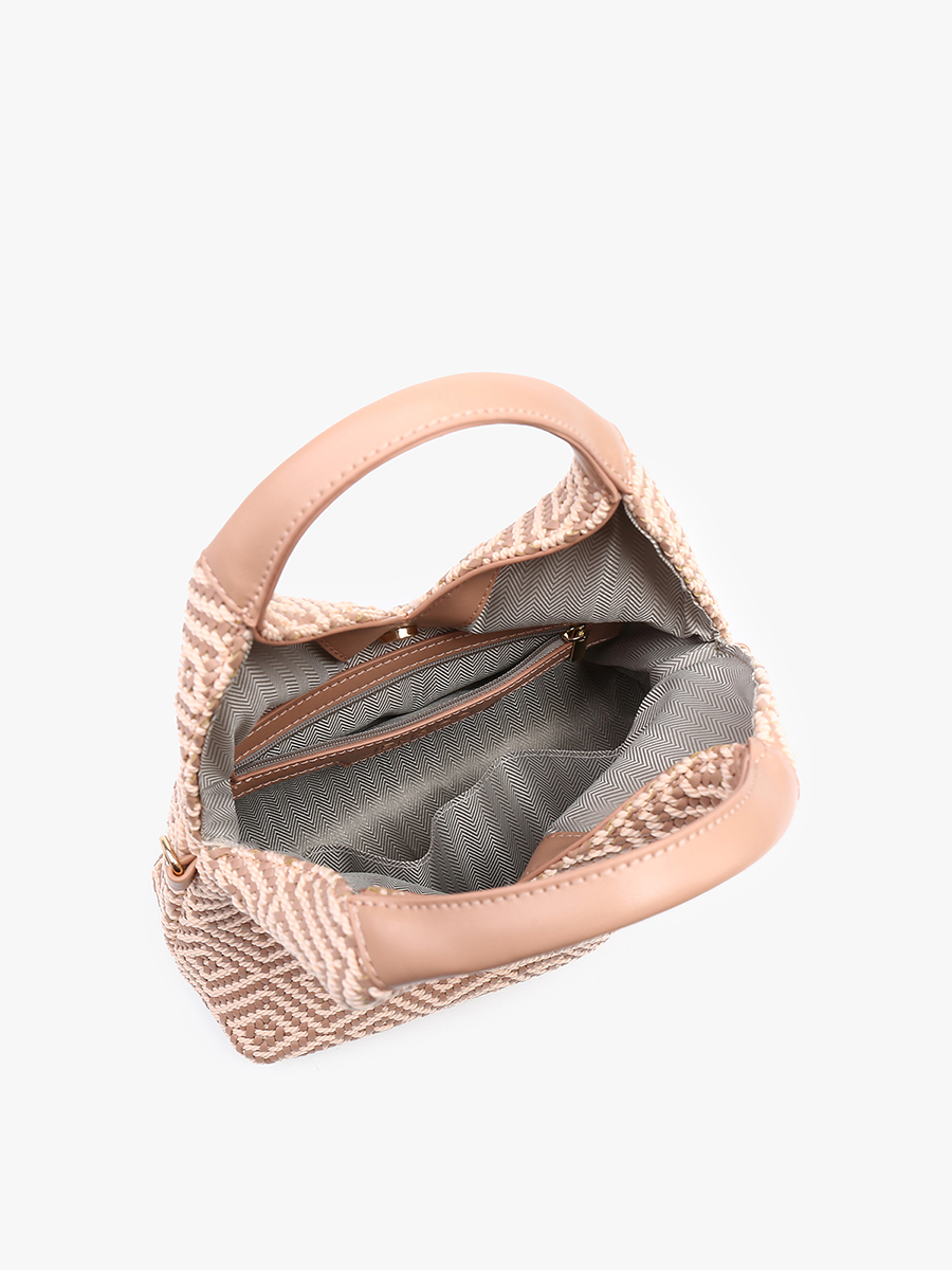 Cecily Striped Small Woven Satchel: White