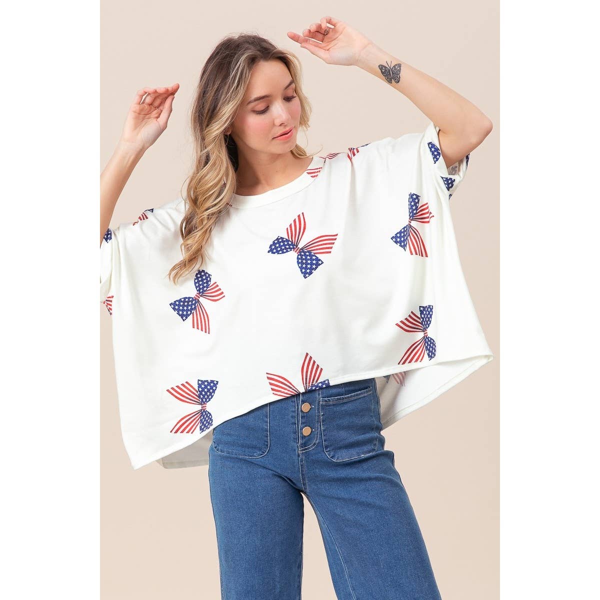 American Girl Bow Print Dolman Top