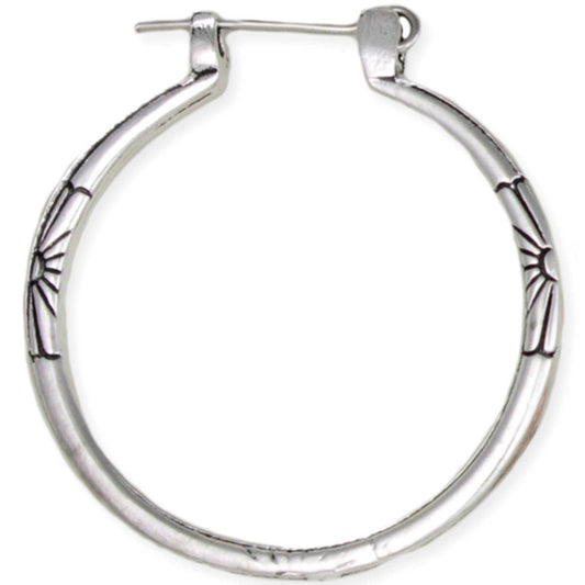 Silver Flower Etched Hoop Earrings