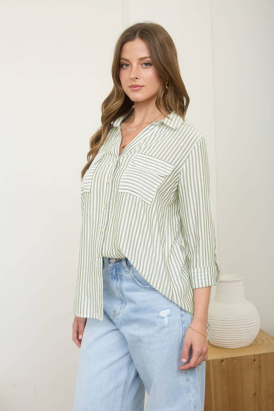 Living Legend (Lt Olive) Stripe Button Shirt