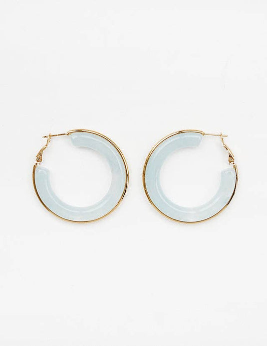 Ocean Blue Acrylic with Gold Accent Hoop Earring