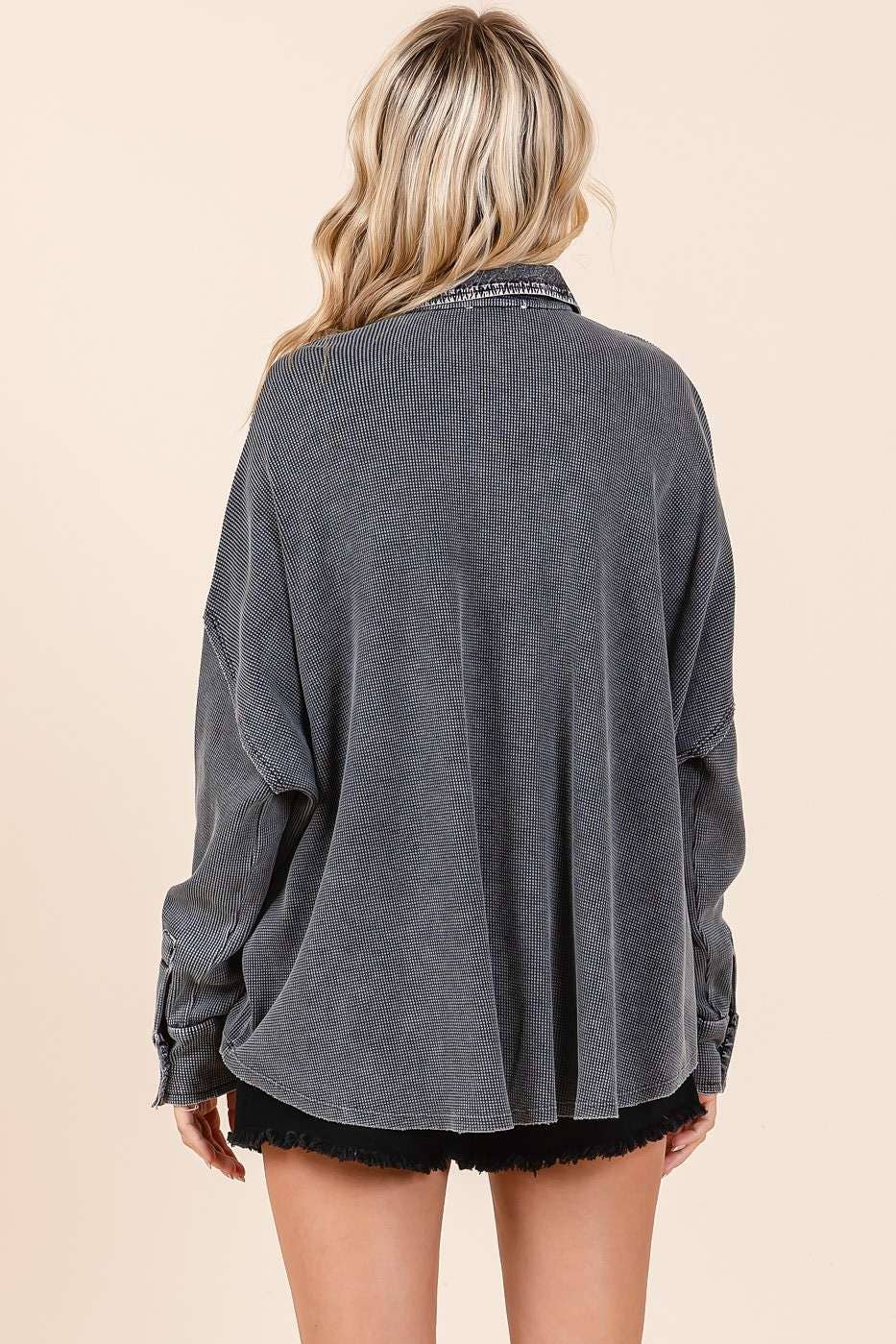 There She Goes (Black) Waffle Henley Top