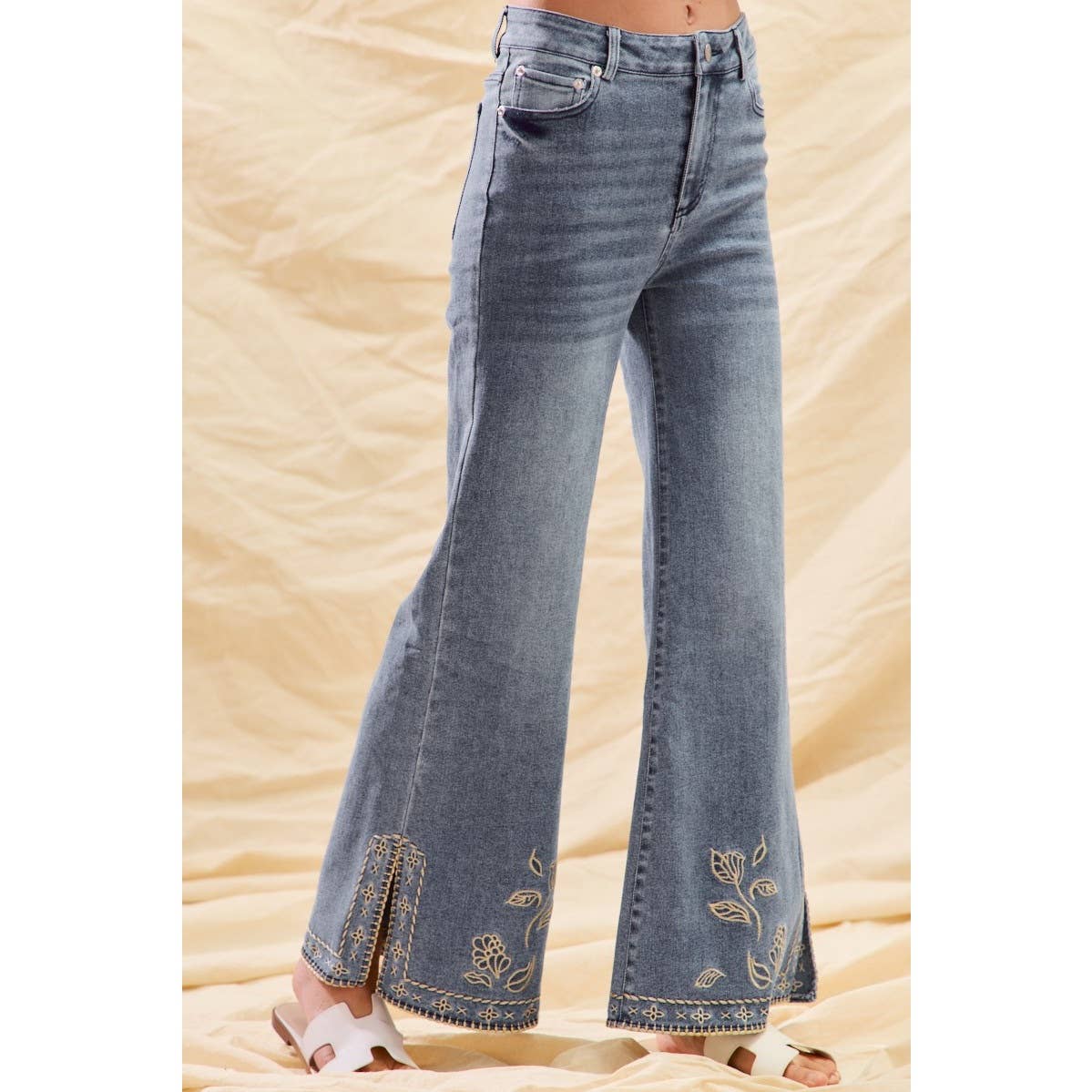Leafy Dreams Embroidered Flare Jeans