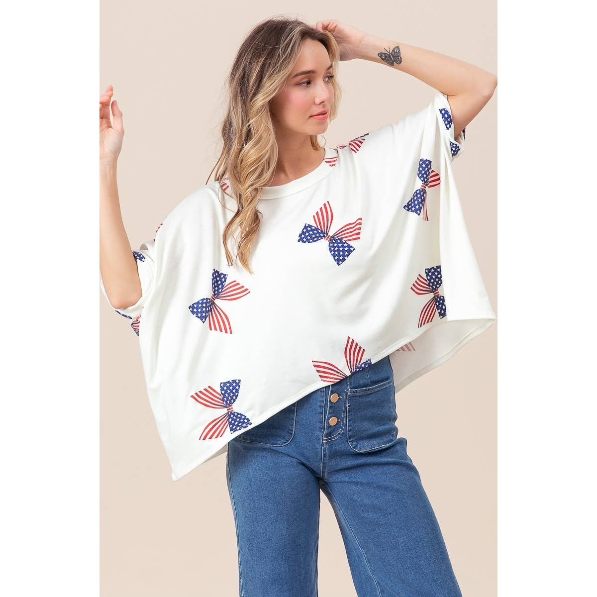 American Girl Bow Print Dolman Top