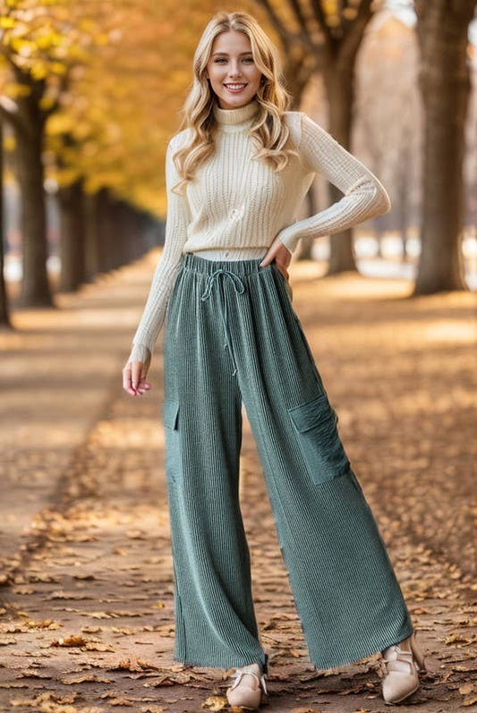 Casual Cargo (Olive) Ribbed Knit Pants