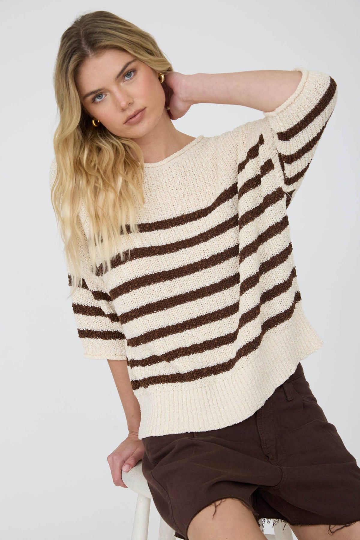 Get Going (Choc) Stripe SS Sweater