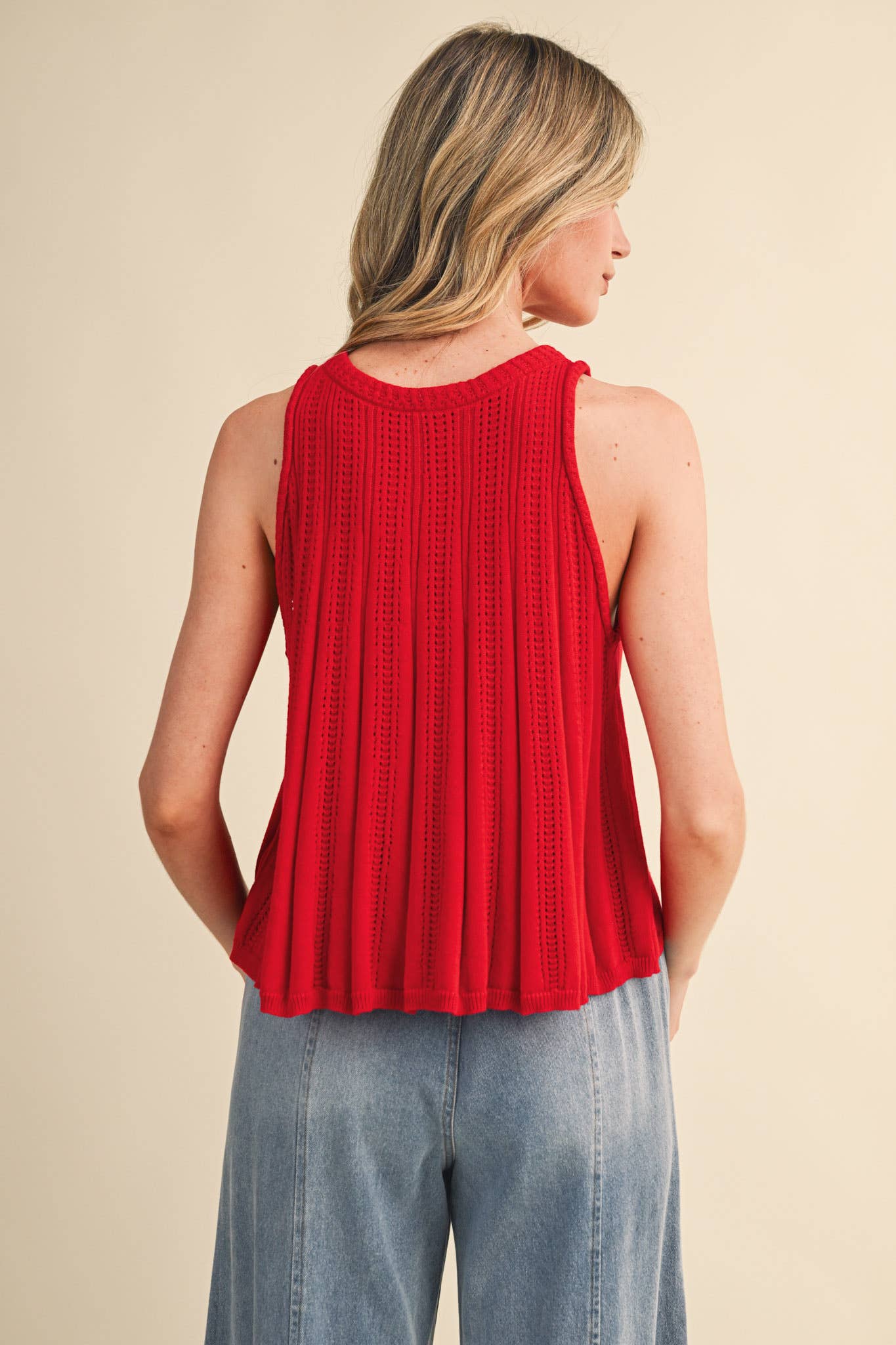 Class Act (Red) Pointelle Sweater Tank