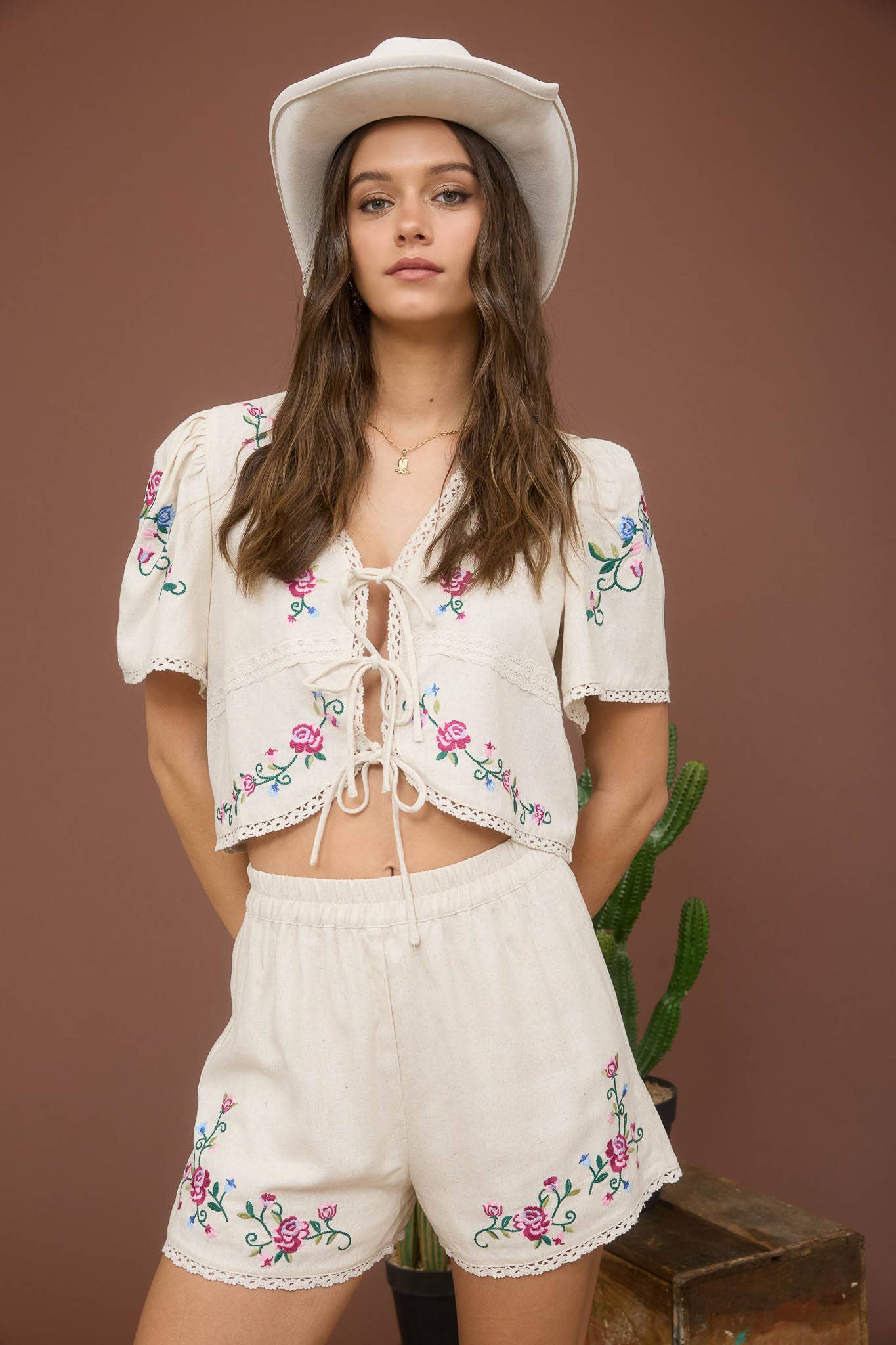 After Sunrise Embroidered Tie Blouse
