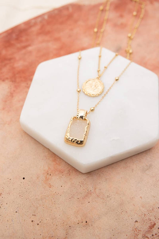Blushy Stone Layered Pendant Necklace
