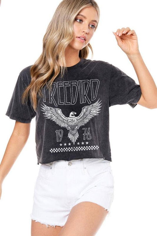 Free Bird (Black) Vintage Wash Crop Tee