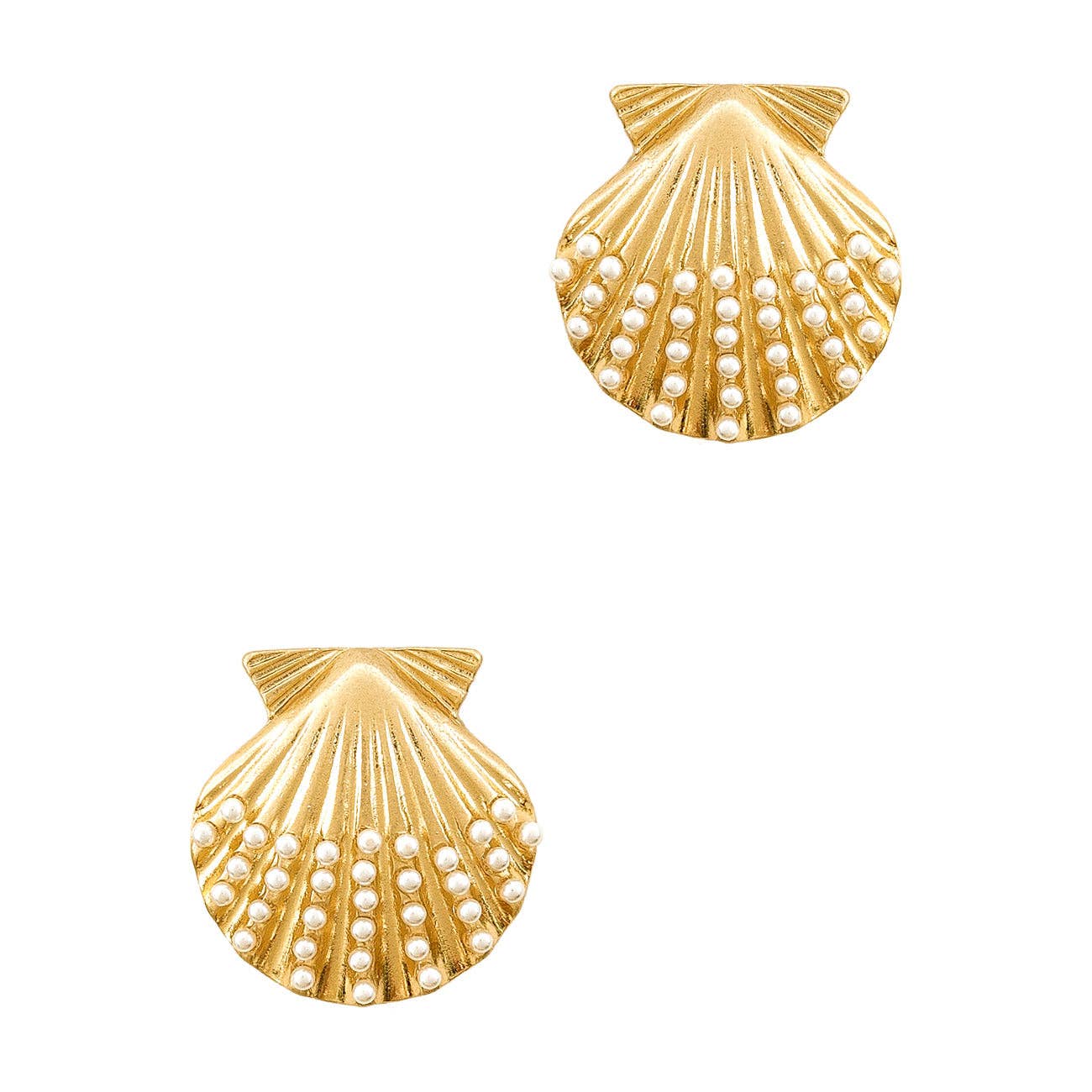 Rhinestone and Gold Shell Stud .5" Earring